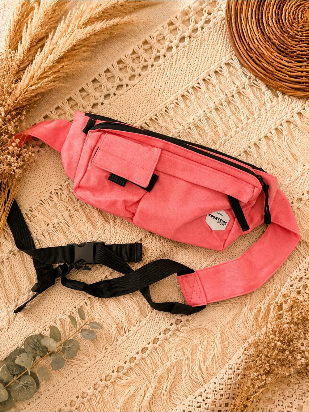 Pink Waist Bag Fanny Pack with Front Pockets